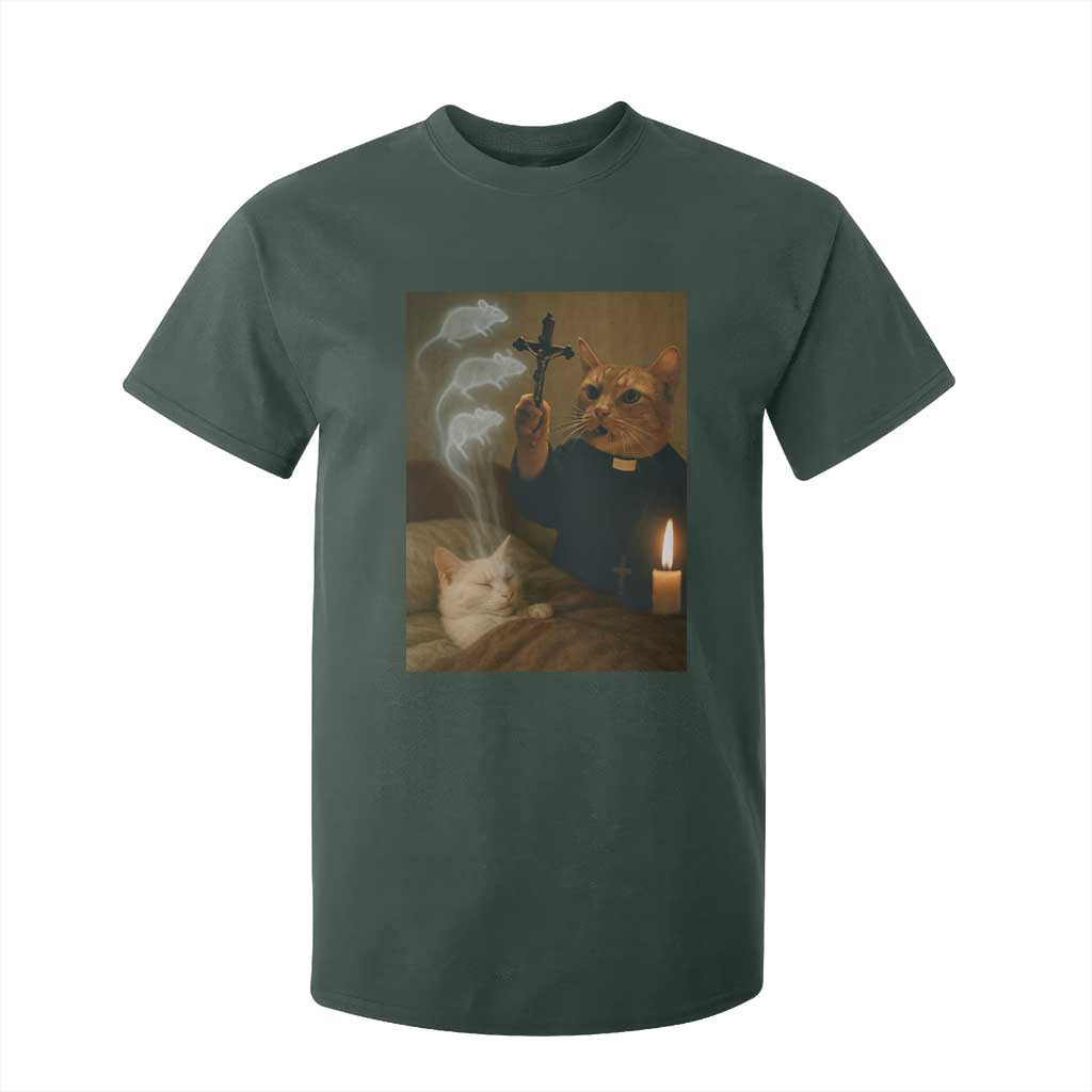 Funny Exorcist Cat Meme T Shirt For Kid Dark Humor Cat TS10 Dark Forest Green Print Your Wear