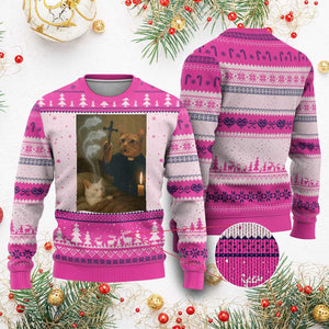 Funny Exorcist Cat Meme Ugly Christmas Sweater Dark Humor Cat TS10 Hot Pink Print Your Wear