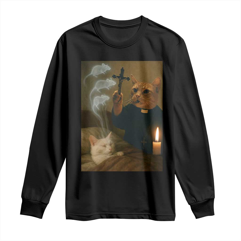 Funny Exorcist Cat Meme Long Sleeve Shirt Dark Humor Cat TS10 Black Print Your Wear