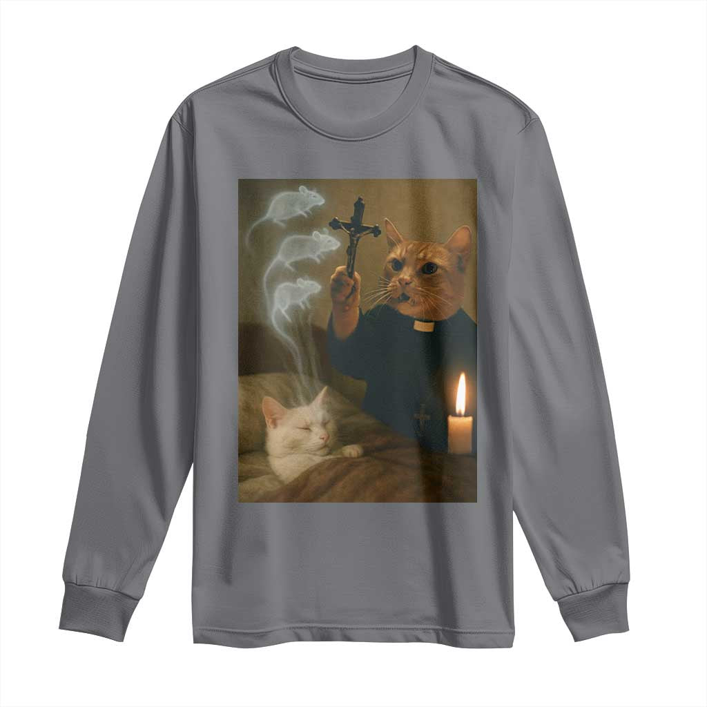Funny Exorcist Cat Meme Long Sleeve Shirt Dark Humor Cat TS10 Charcoal Print Your Wear