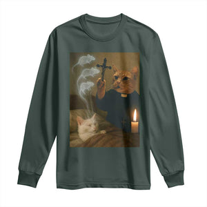 Funny Exorcist Cat Meme Long Sleeve Shirt Dark Humor Cat TS10 Dark Forest Green Print Your Wear