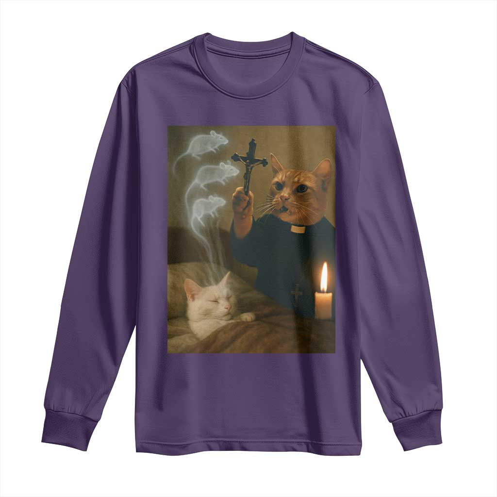 Funny Exorcist Cat Meme Long Sleeve Shirt Dark Humor Cat TS10 Purple Print Your Wear