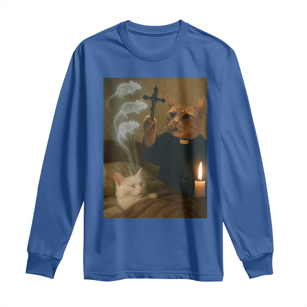 Funny Exorcist Cat Meme Long Sleeve Shirt Dark Humor Cat TS10 Royal Blue Print Your Wear