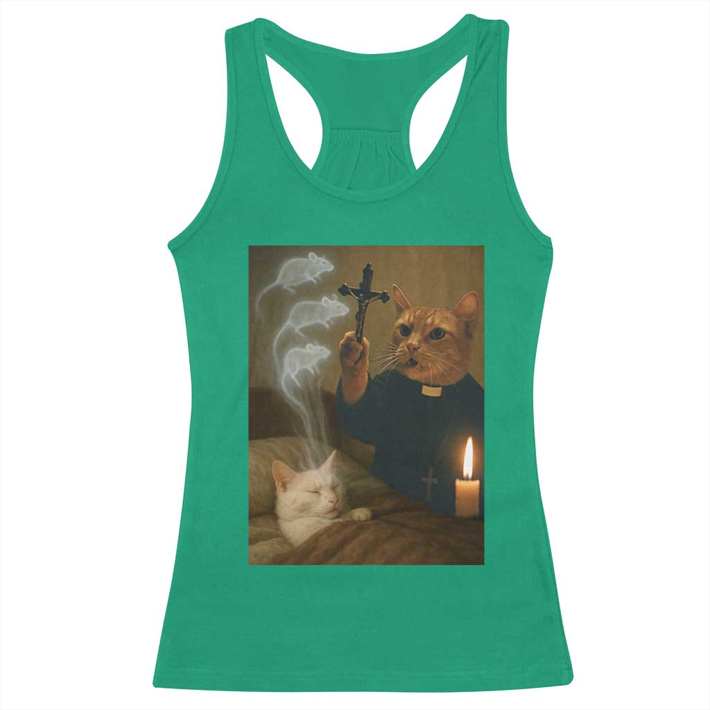 Funny Exorcist Cat Meme Racerback Tank Top Dark Humor Cat TS10 Irish Green Print Your Wear