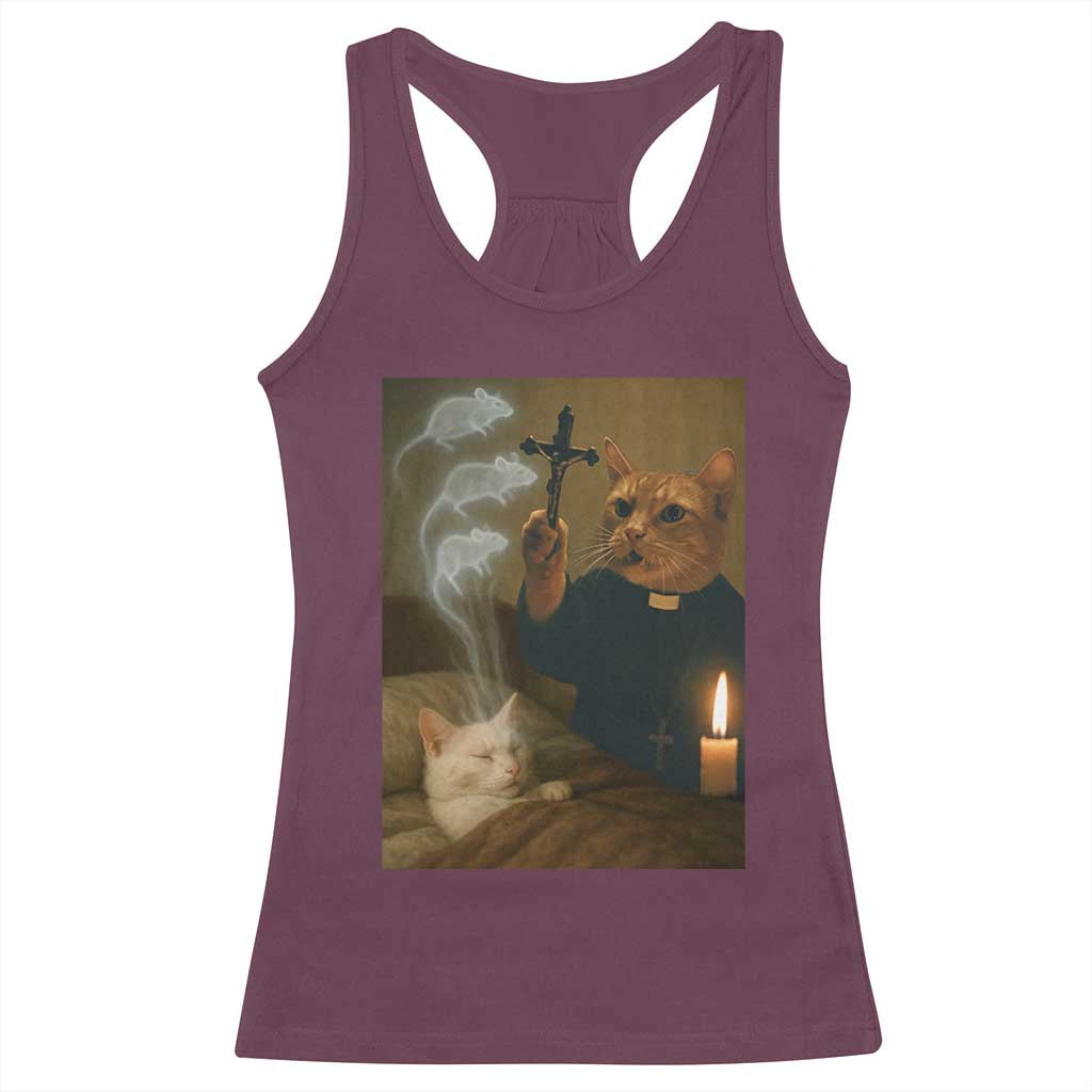 Funny Exorcist Cat Meme Racerback Tank Top Dark Humor Cat TS10 Maroon Print Your Wear