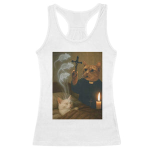 Funny Exorcist Cat Meme Racerback Tank Top Dark Humor Cat TS10 White Print Your Wear