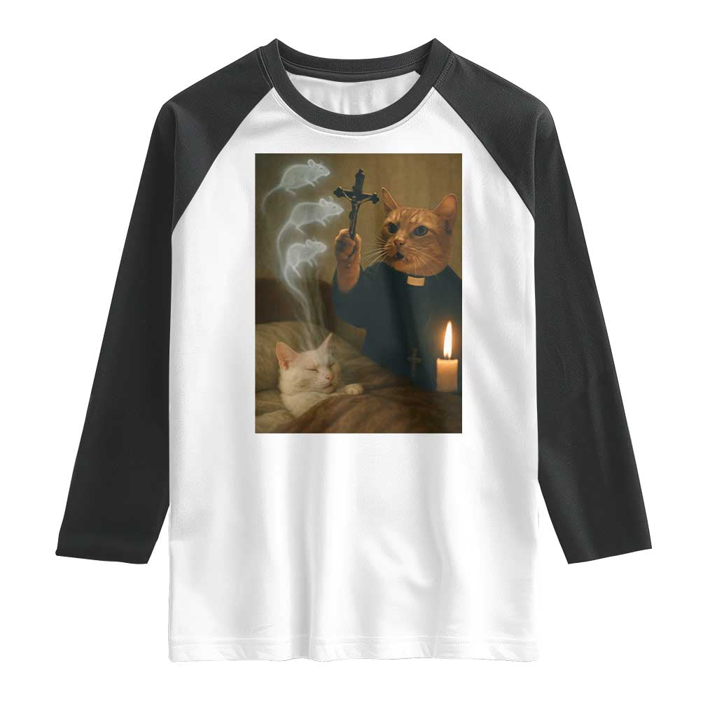 Funny Exorcist Cat Meme Raglan Shirt Dark Humor Cat TS10 White Black Print Your Wear