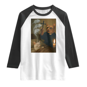 Funny Exorcist Cat Meme Raglan Shirt Dark Humor Cat TS10 White Black Print Your Wear