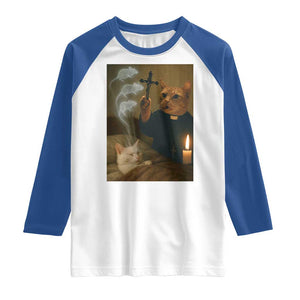 Funny Exorcist Cat Meme Raglan Shirt Dark Humor Cat TS10 White Royal Print Your Wear