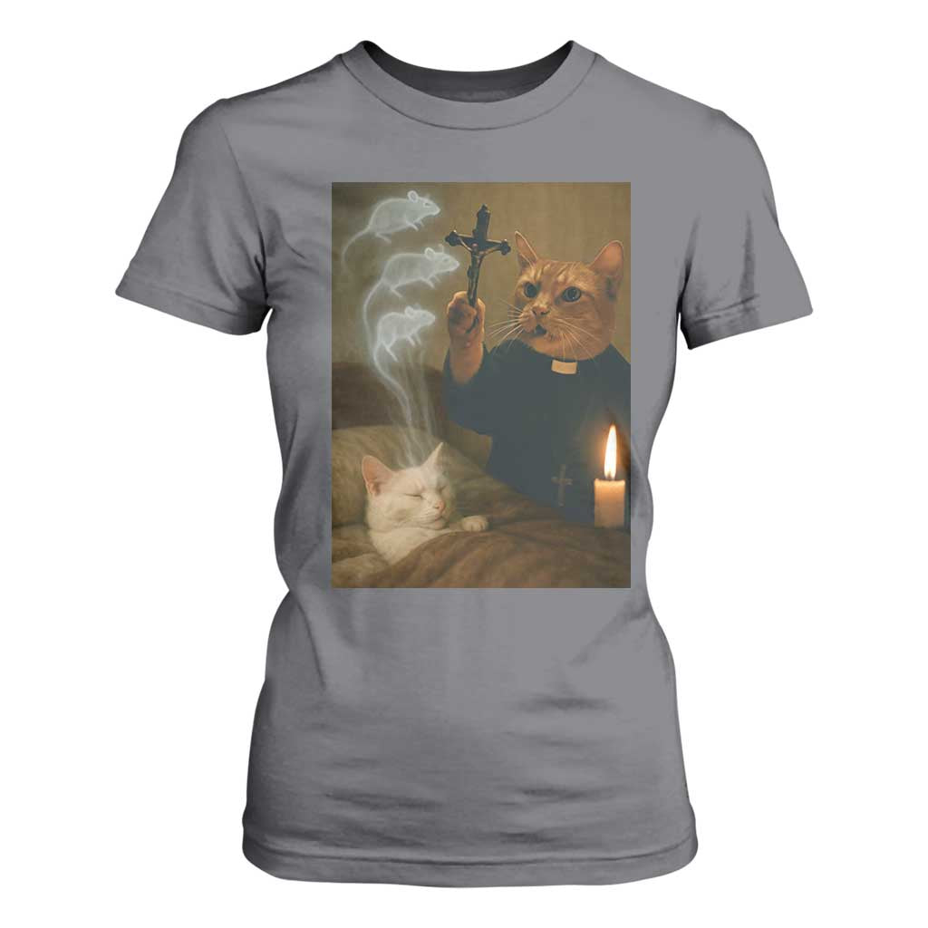 Funny Exorcist Cat Meme T Shirt For Women Dark Humor Cat TS10 Charcoal Print Your Wear