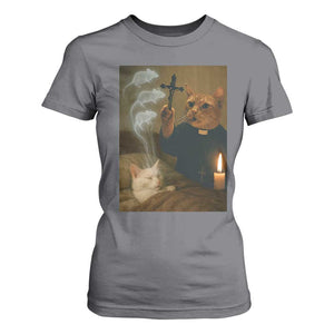 Funny Exorcist Cat Meme T Shirt For Women Dark Humor Cat TS10 Charcoal Print Your Wear