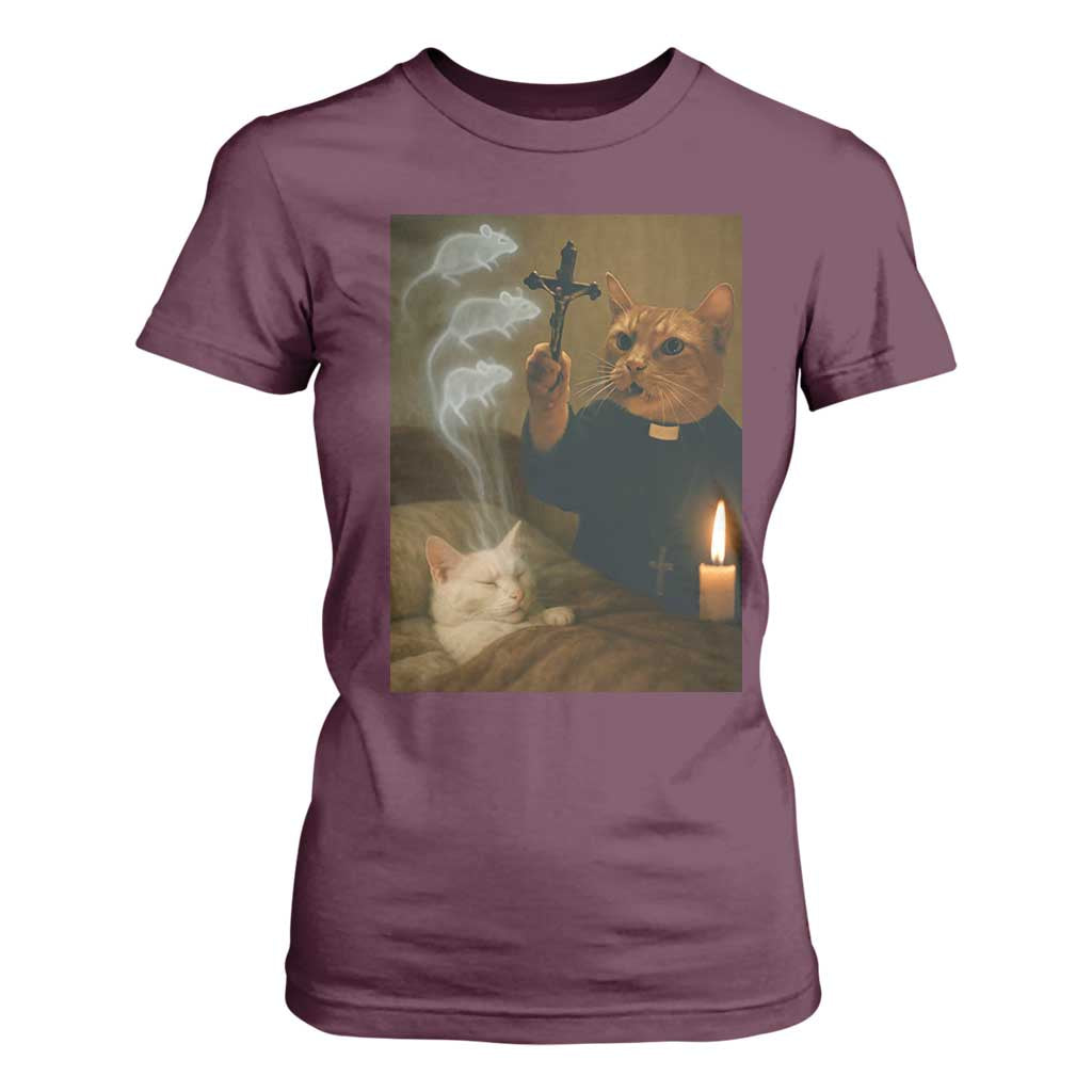 Funny Exorcist Cat Meme T Shirt For Women Dark Humor Cat TS10 Maroon Print Your Wear
