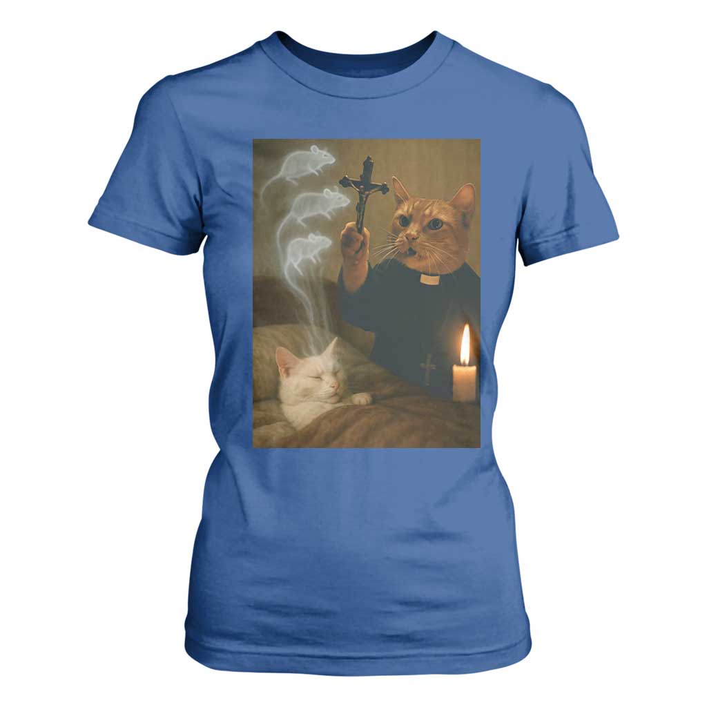 Funny Exorcist Cat Meme T Shirt For Women Dark Humor Cat TS10 Royal Blue Print Your Wear