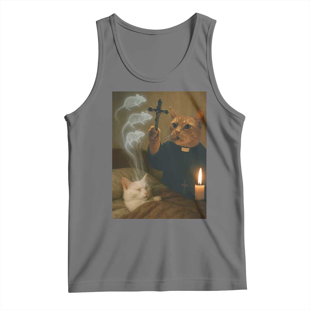 Funny Exorcist Cat Meme Tank Top Dark Humor Cat TS10 Black Heather Print Your Wear