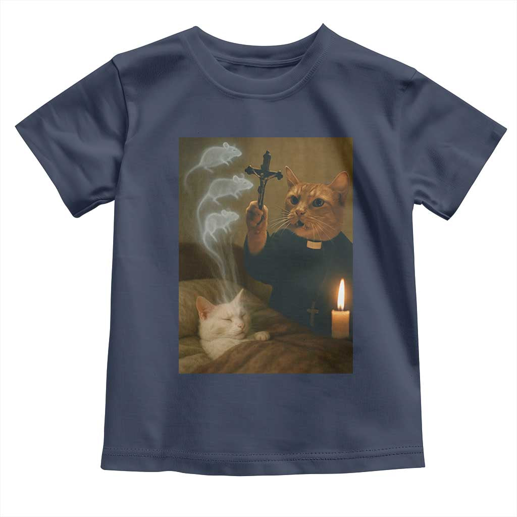 Funny Exorcist Cat Meme Toddler T Shirt Dark Humor Cat TS10 Navy Print Your Wear