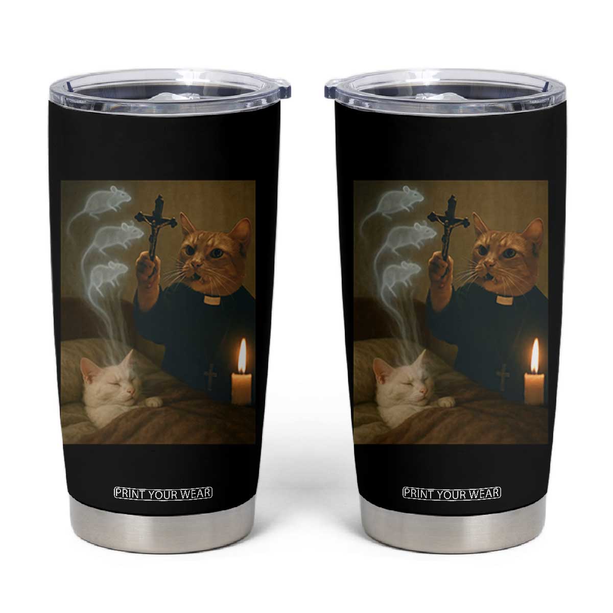 Funny Exorcist Cat Meme Tumbler Cup Dark Humor Cat TS10 Black Print Your Wear