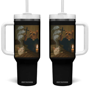Funny Exorcist Cat Meme Tumbler With Handle Dark Humor Cat TS10 One Size: 40 oz Black Print Your Wear