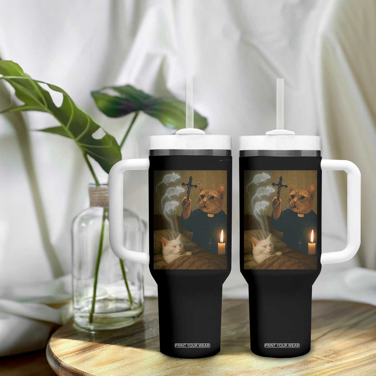 Funny Exorcist Cat Meme Tumbler With Handle Dark Humor Cat TS10 Print Your Wear