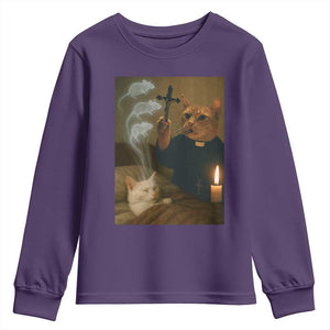 Funny Exorcist Cat Meme Youth Sweatshirt Dark Humor Cat TS10 Purple Print Your Wear