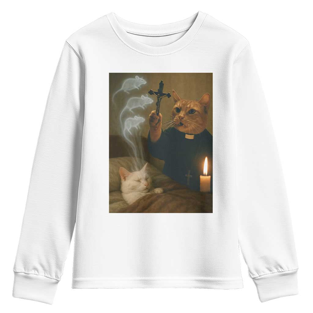 Funny Exorcist Cat Meme Youth Sweatshirt Dark Humor Cat TS10 White Print Your Wear