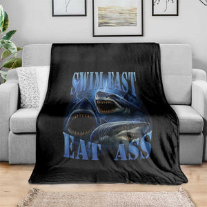 Retro Sharks Throw Blanket Swim Fast Eat Ass Vintage 90s Bootleg Graphic TS10 Print Your Wear