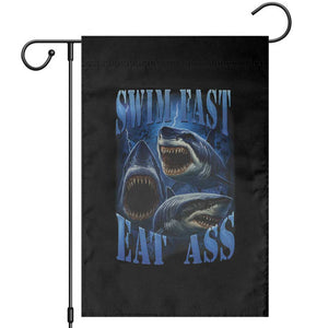 Retro Sharks Garden Flag Swim Fast Eat Ass Vintage 90s Bootleg Graphic TS10 Black Print Your Wear