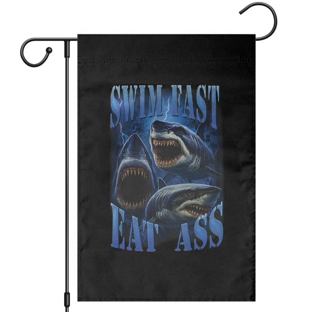 Retro Sharks Garden Flag Swim Fast Eat Ass Vintage 90s Bootleg Graphic TS10 Black Print Your Wear