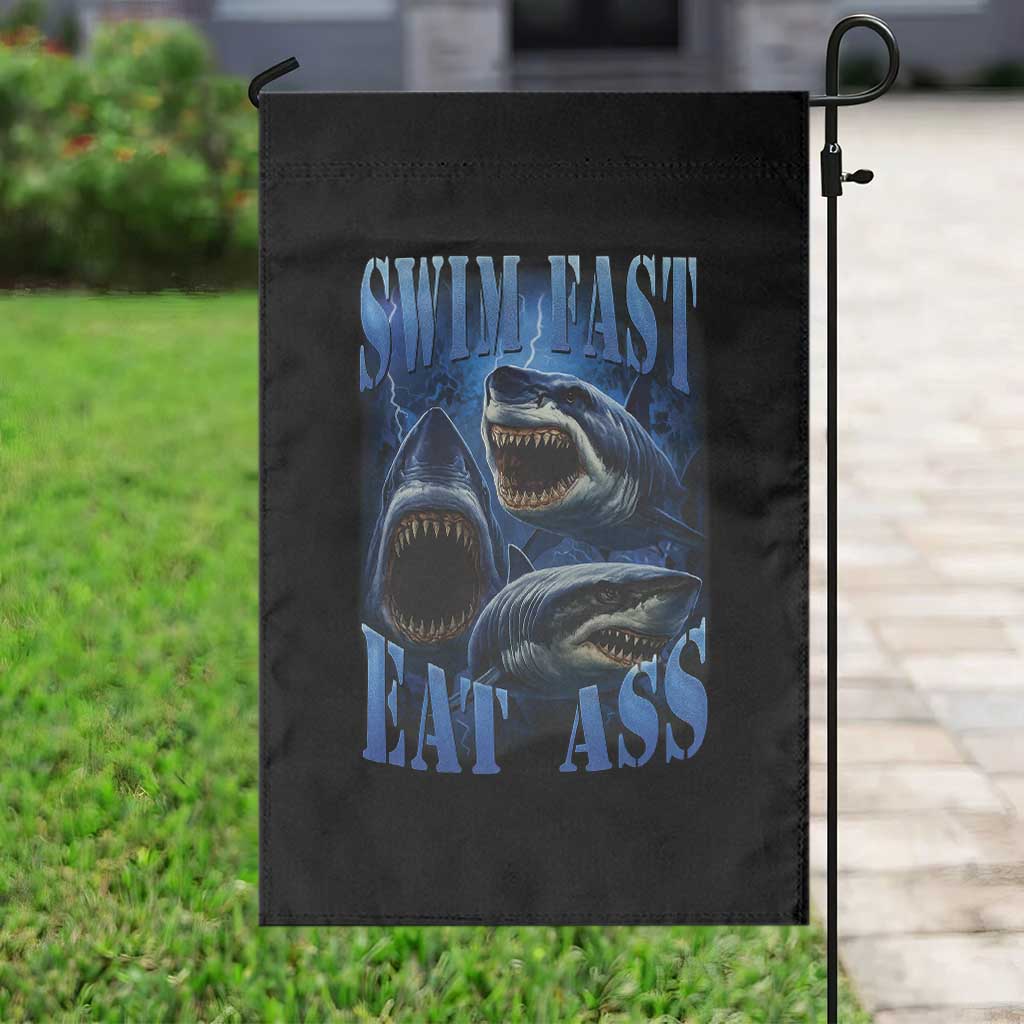 Retro Sharks Garden Flag Swim Fast Eat Ass Vintage 90s Bootleg Graphic TS10 Print Your Wear