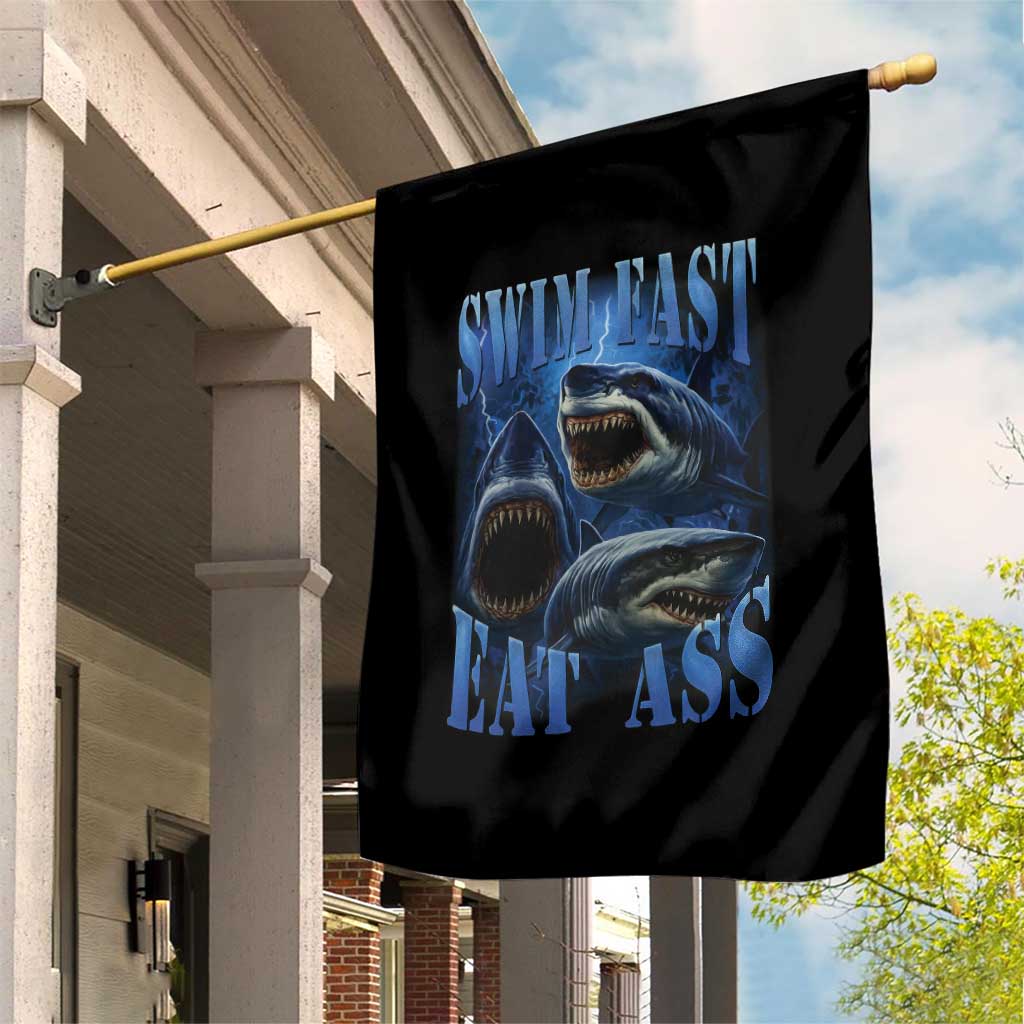 Retro Sharks Garden Flag Swim Fast Eat Ass Vintage 90s Bootleg Graphic TS10 Print Your Wear
