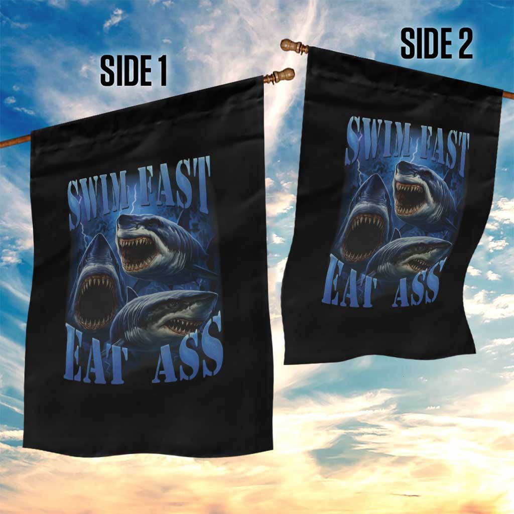 Retro Sharks Garden Flag Swim Fast Eat Ass Vintage 90s Bootleg Graphic TS10 Print Your Wear