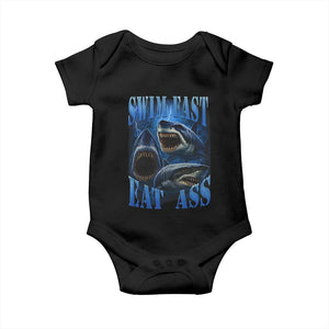 Retro Sharks Baby Onesie Swim Fast Eat Ass Vintage 90s Bootleg Graphic TS10 Black Print Your Wear