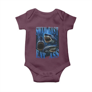 Retro Sharks Baby Onesie Swim Fast Eat Ass Vintage 90s Bootleg Graphic TS10 Maroon Print Your Wear