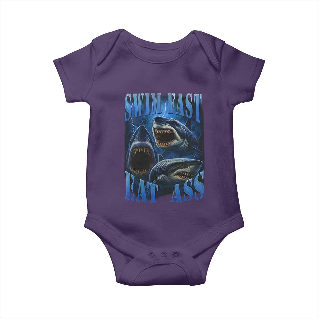 Retro Sharks Baby Onesie Swim Fast Eat Ass Vintage 90s Bootleg Graphic TS10 Purple Print Your Wear