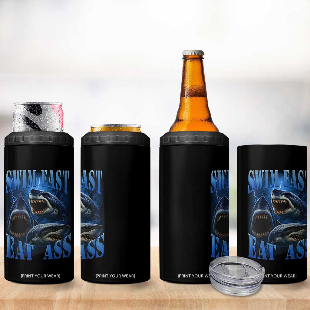 Retro Sharks 4 in 1 Can Cooler Tumbler Swim Fast Eat Ass Vintage 90s Bootleg Graphic TS10 Print Your Wear