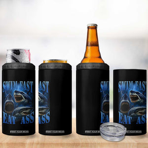 Retro Sharks 4 in 1 Can Cooler Tumbler Swim Fast Eat Ass Vintage 90s Bootleg Graphic TS10 Print Your Wear