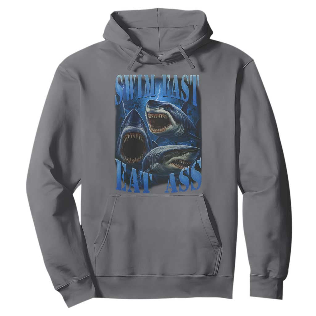 Retro Sharks Hoodie Swim Fast Eat Ass Vintage 90s Bootleg Graphic TS10 Charcoal Print Your Wear