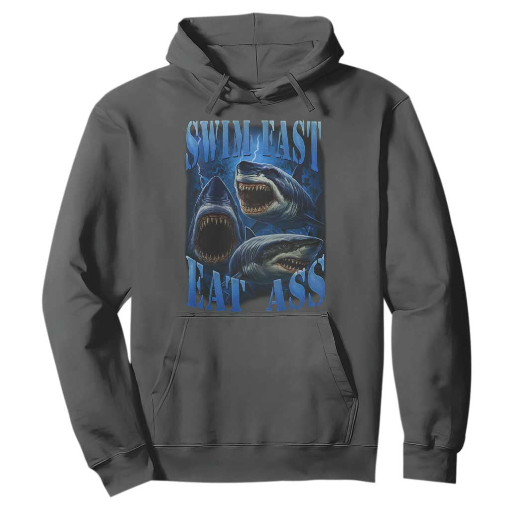 Retro Sharks Hoodie Swim Fast Eat Ass Vintage 90s Bootleg Graphic TS10 Dark Heather Print Your Wear