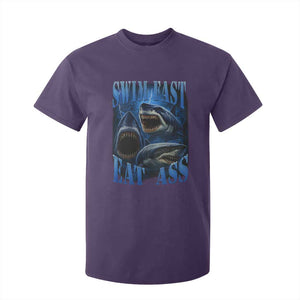 Retro Sharks T Shirt For Kid Swim Fast Eat Ass Vintage 90s Bootleg Graphic TS10 Purple Print Your Wear