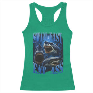 Retro Sharks Racerback Tank Top Swim Fast Eat Ass Vintage 90s Bootleg Graphic TS10 Irish Green Print Your Wear