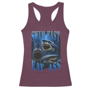 Retro Sharks Racerback Tank Top Swim Fast Eat Ass Vintage 90s Bootleg Graphic TS10 Maroon Print Your Wear