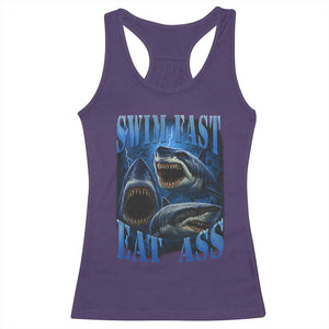 Retro Sharks Racerback Tank Top Swim Fast Eat Ass Vintage 90s Bootleg Graphic TS10 Purple Print Your Wear