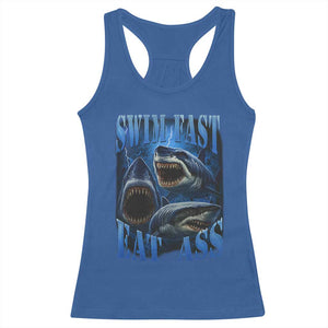 Retro Sharks Racerback Tank Top Swim Fast Eat Ass Vintage 90s Bootleg Graphic TS10 Royal Blue Print Your Wear