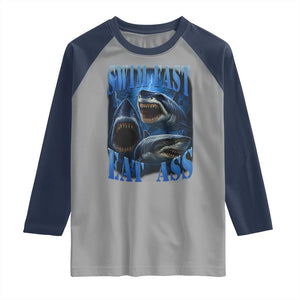 Retro Sharks Raglan Shirt Swim Fast Eat Ass Vintage 90s Bootleg Graphic TS10 Sport Gray Navy Print Your Wear
