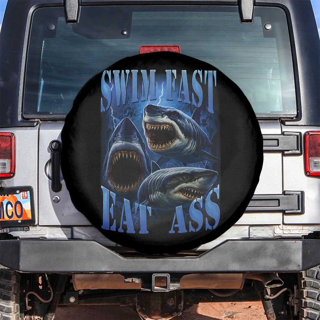 Retro Sharks Spare Tire Cover Swim Fast Eat Ass Vintage 90s Bootleg Graphic TS10 No hole Black Print Your Wear
