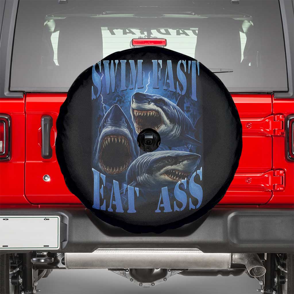 Retro Sharks Spare Tire Cover Swim Fast Eat Ass Vintage 90s Bootleg Graphic TS10 Black Print Your Wear
