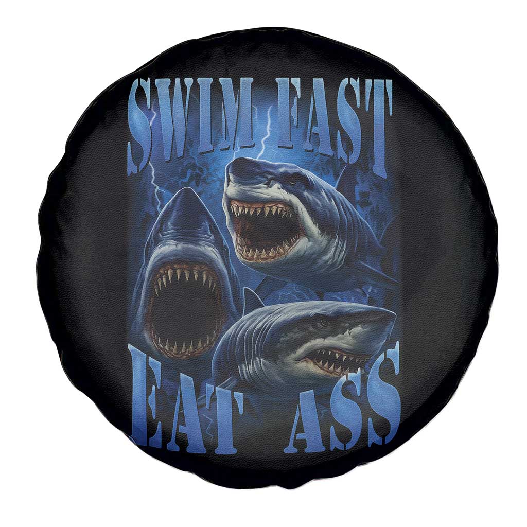 Retro Sharks Spare Tire Cover Swim Fast Eat Ass Vintage 90s Bootleg Graphic TS10 Print Your Wear