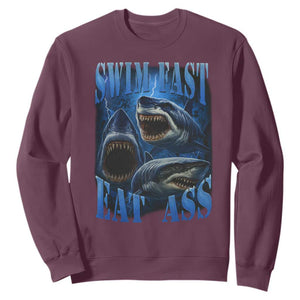 Retro Sharks Sweatshirt Swim Fast Eat Ass Vintage 90s Bootleg Graphic TS10 Maroon Print Your Wear