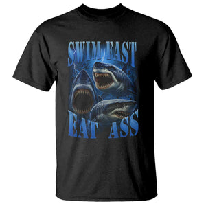 Retro Sharks T Shirt Swim Fast Eat Ass Vintage 90s Bootleg Graphic TS10 Black Print Your Wear