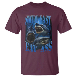 Retro Sharks T Shirt Swim Fast Eat Ass Vintage 90s Bootleg Graphic TS10 Maroon Print Your Wear