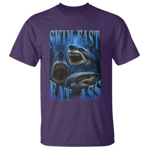 Retro Sharks T Shirt Swim Fast Eat Ass Vintage 90s Bootleg Graphic TS10 Purple Print Your Wear